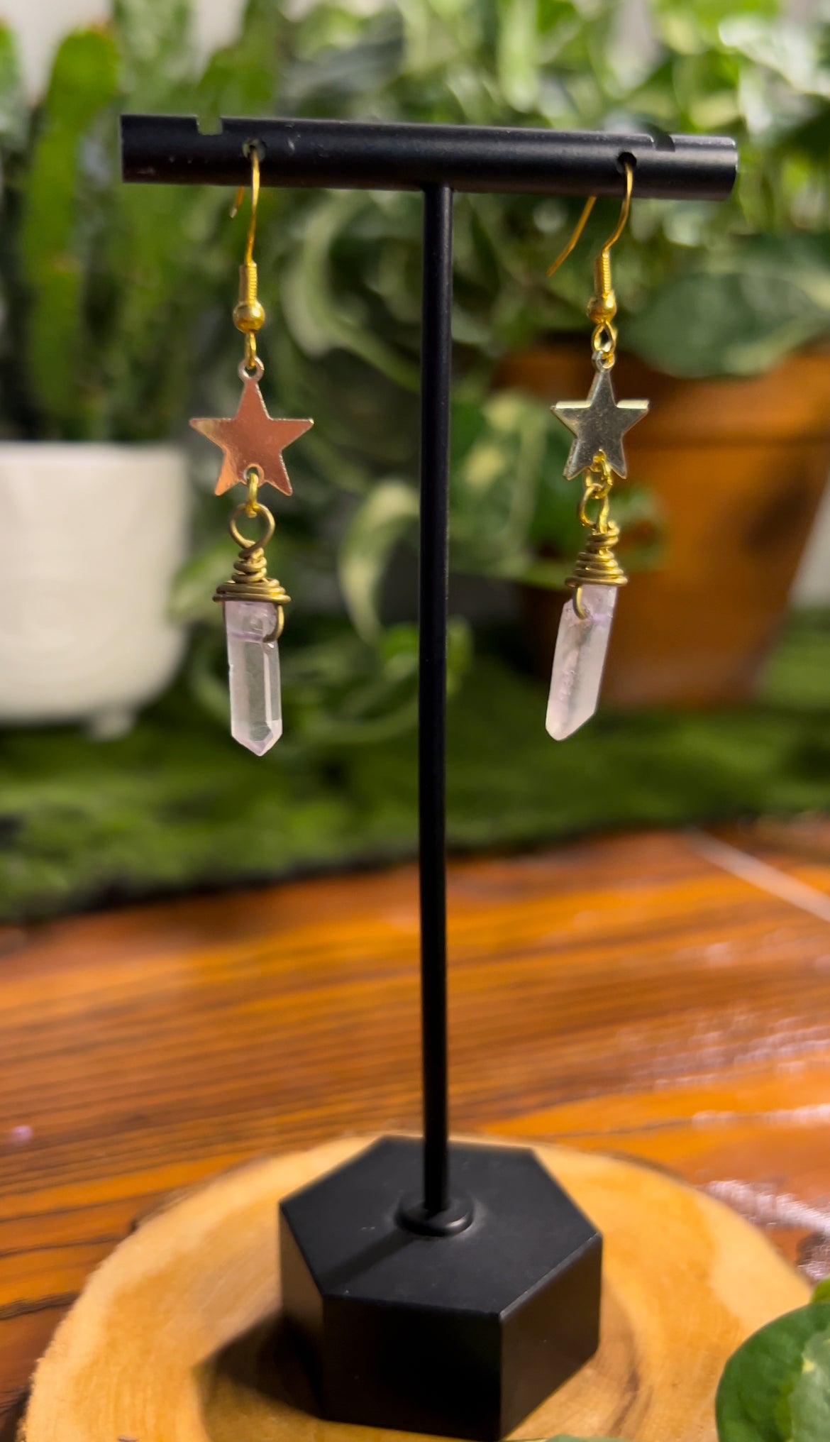 Aura Quartz & Gold Star Earrings