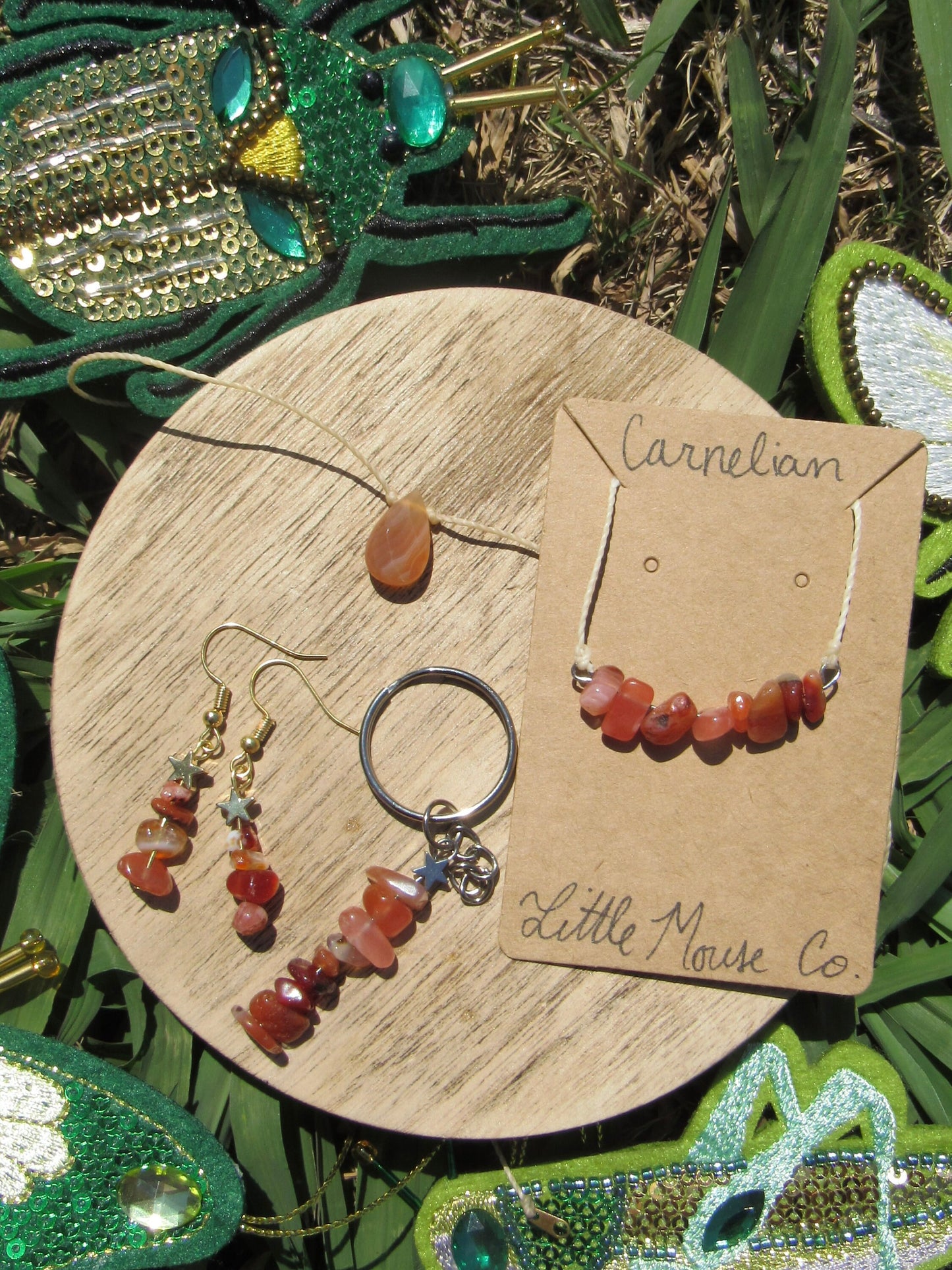 Red Carnelian Shards & Gold Stars Dangle Earrings