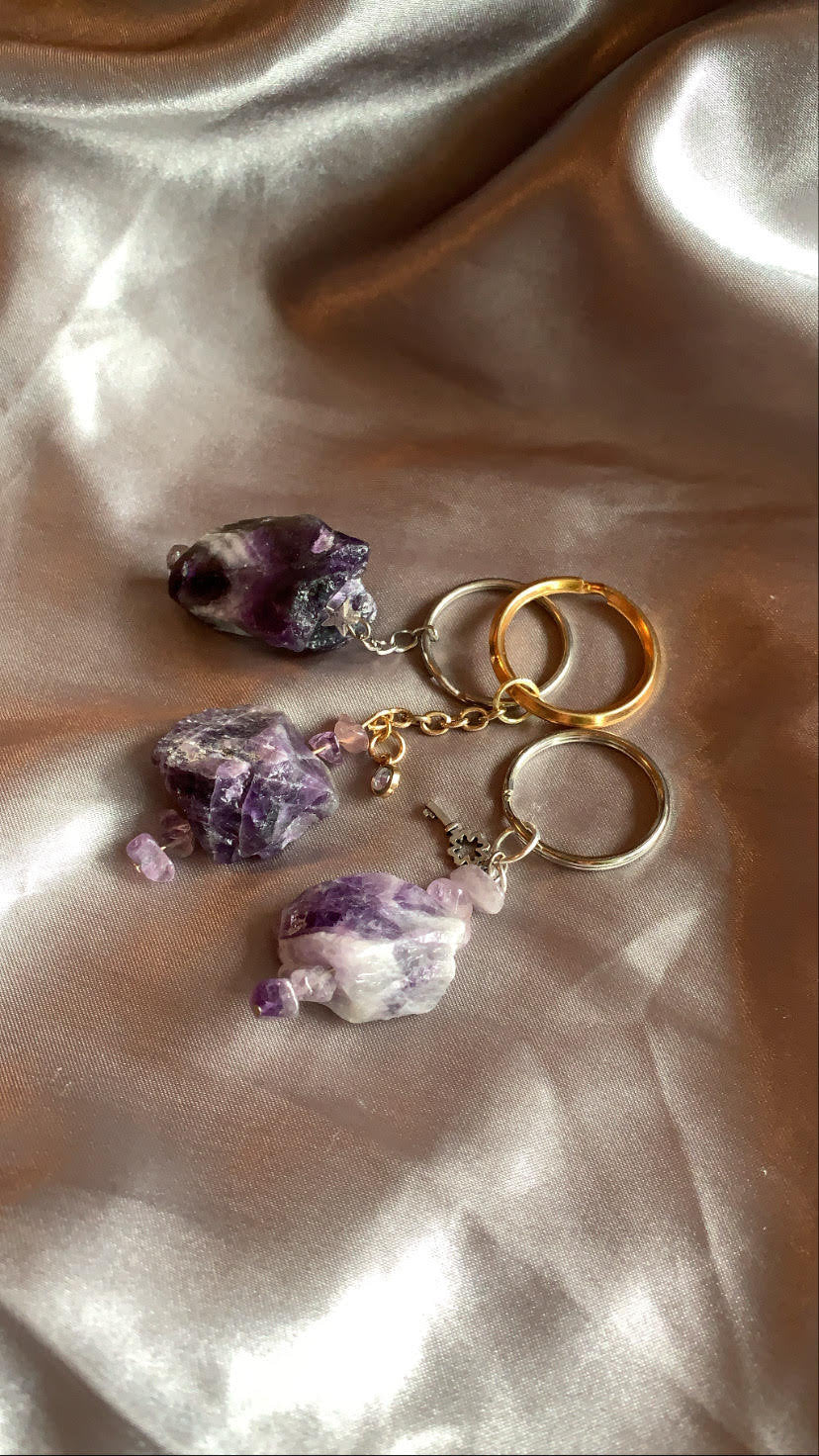 Large Raw Amethyst Keychain