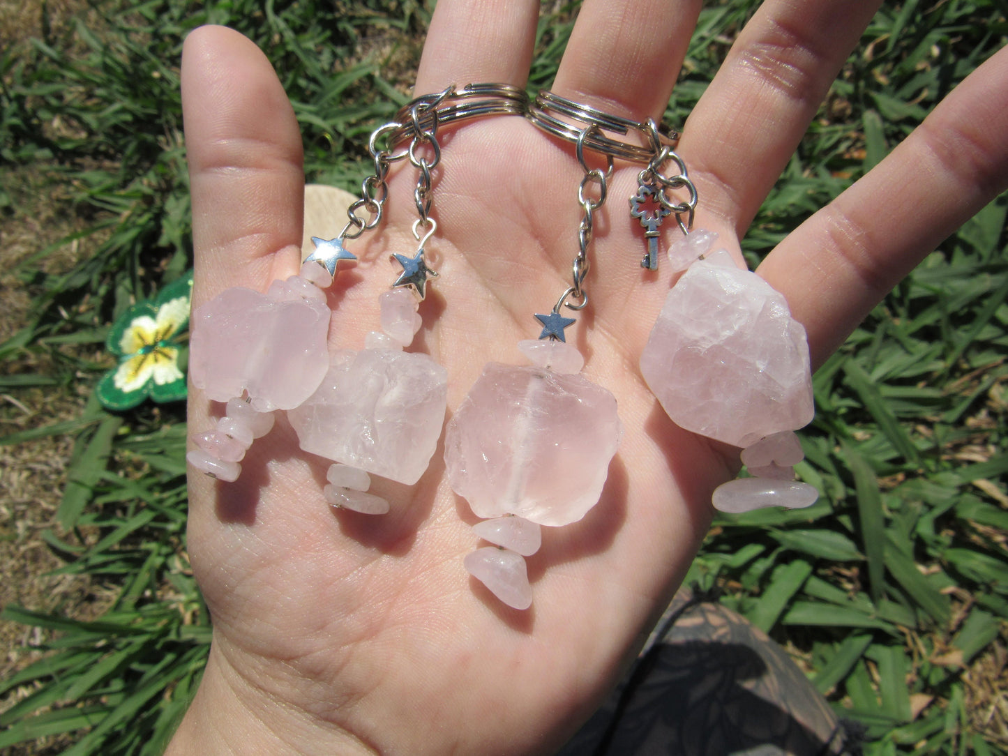 Rose Quartz Rough Cut Keychain