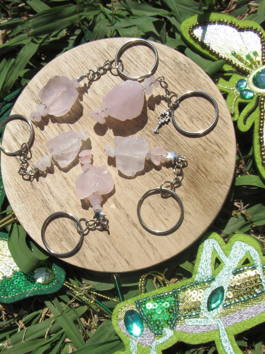 Rose Quartz Rough Cut Keychain