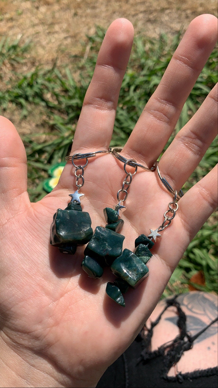 Bloodstone Rough Cube Cut Keychain