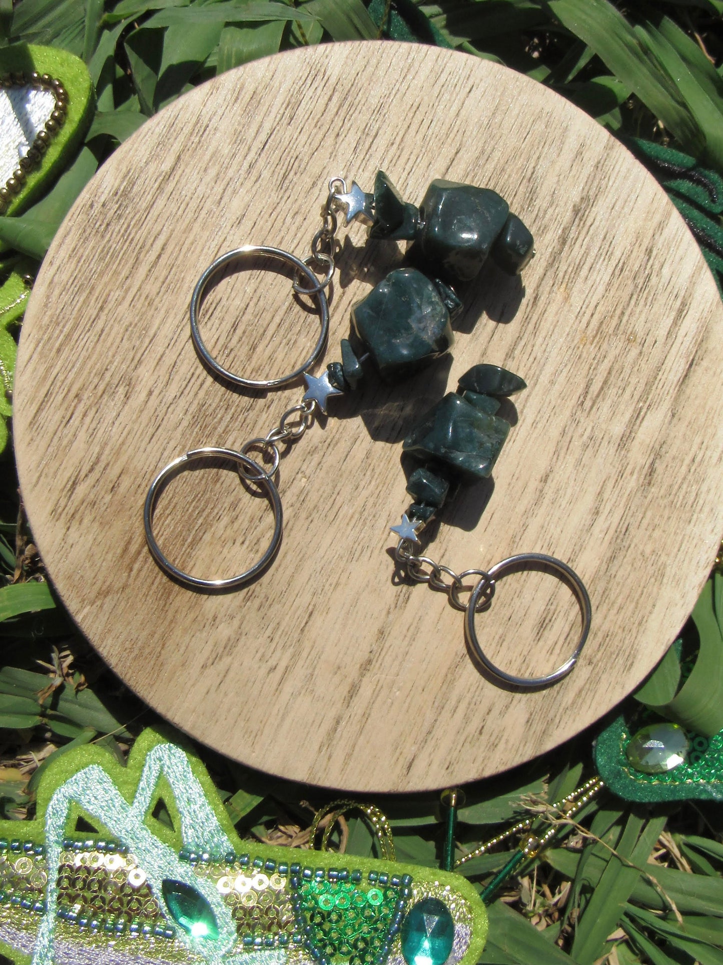 Bloodstone Rough Cube Cut Keychain