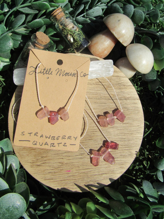 Strawberry Quartz Triple Slab Pendant Necklace - LIMITED EDITION