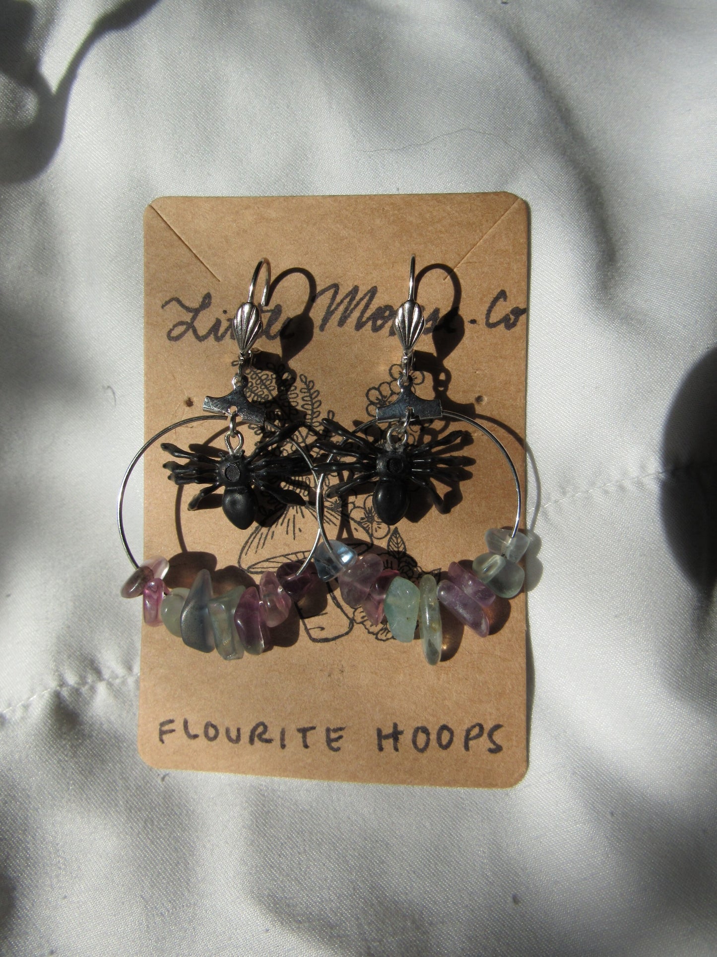 Flourite Spider Hoop Earrings