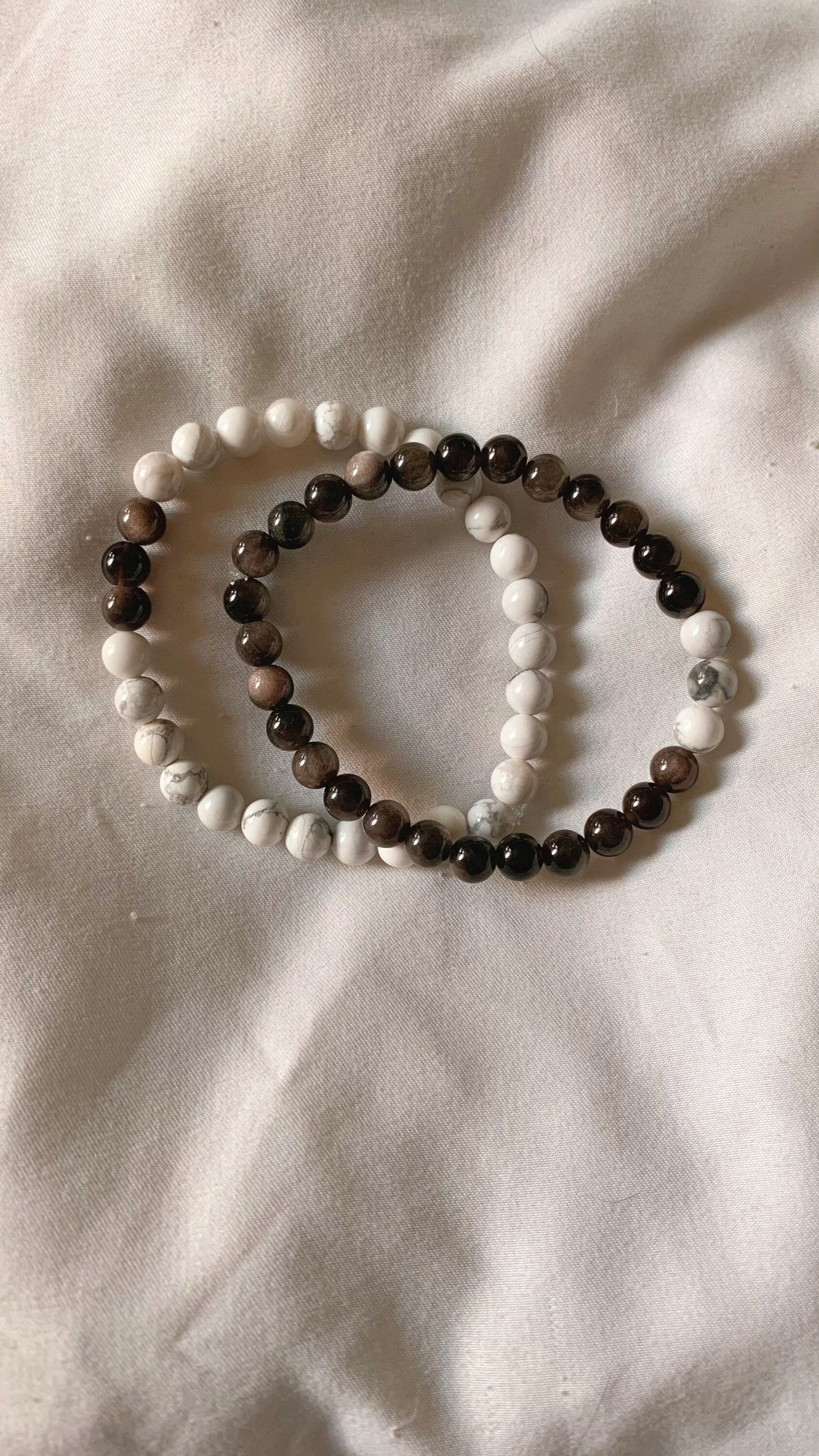 Couples Bracelet Pack - Yin/Yang Silver Obsidian with Howlite Bracelets