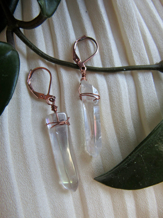 Aura Quartz Wire Wrapped Earrings