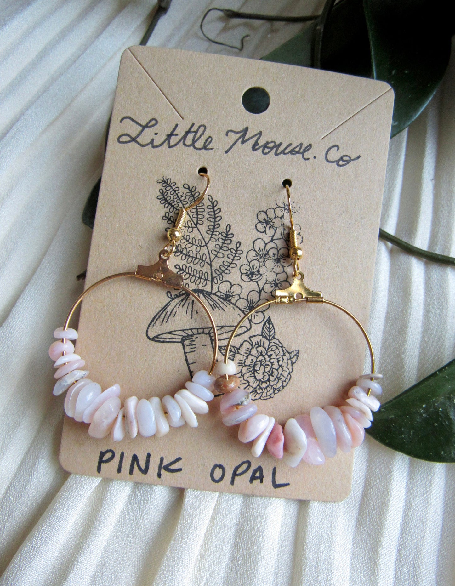 Pink Opal Hoop Earrings