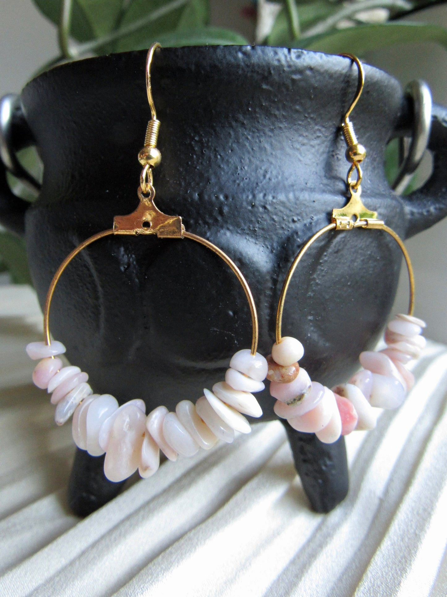 Pink Opal Hoop Earrings