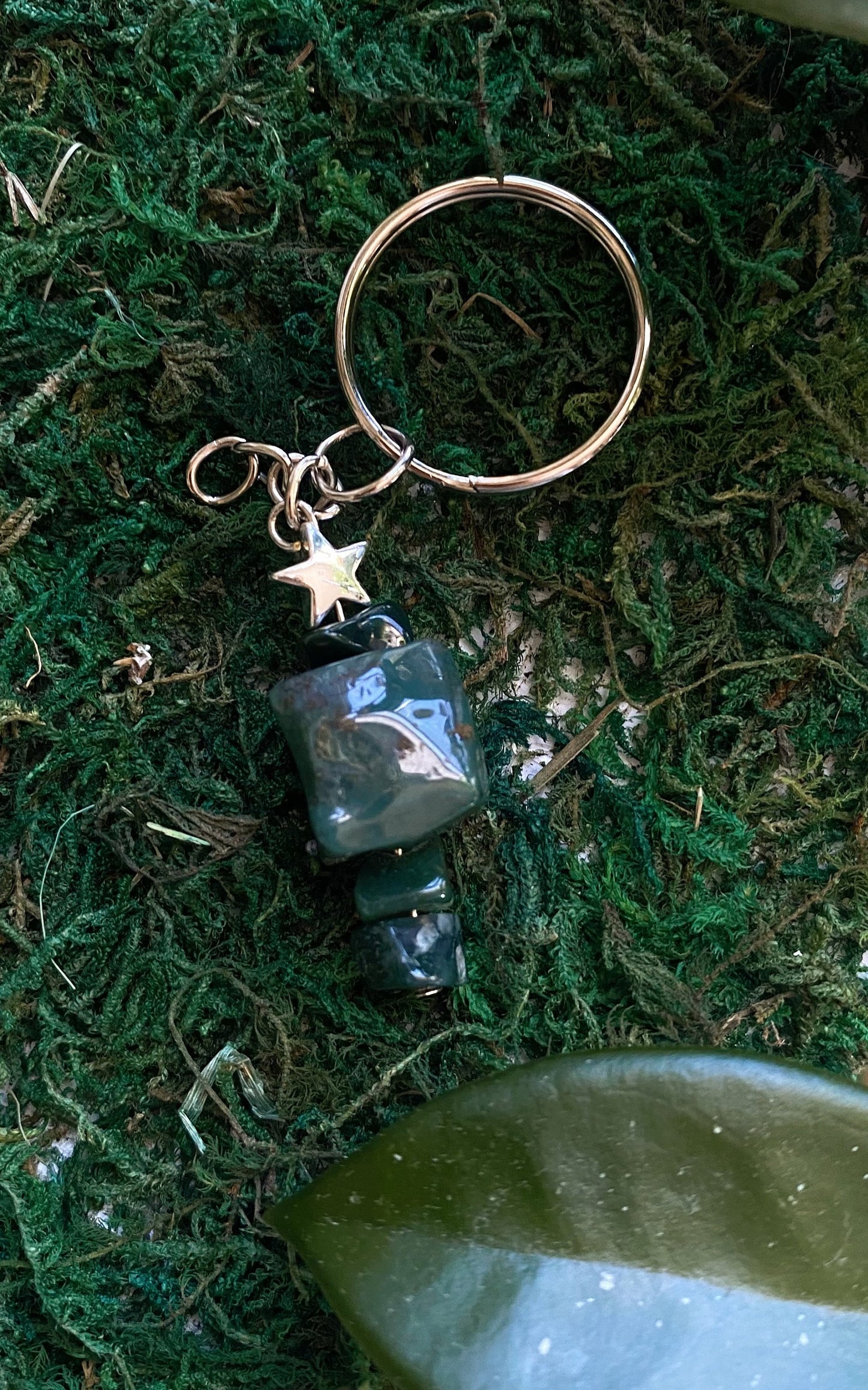 Bloodstone Rough Cube Cut Keychain