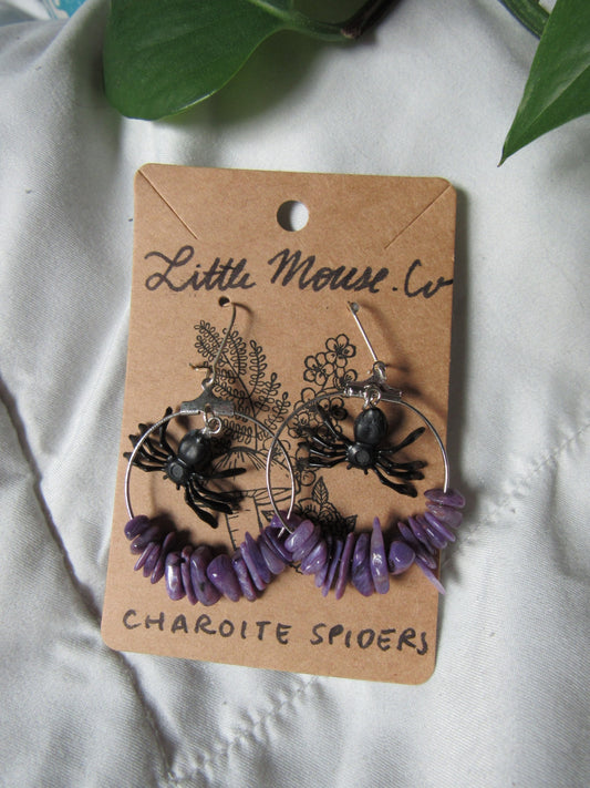 Charoite Spider Hoop Earrings